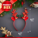 2 Pcs Golden & Red Reindeer Headbands with Glitters