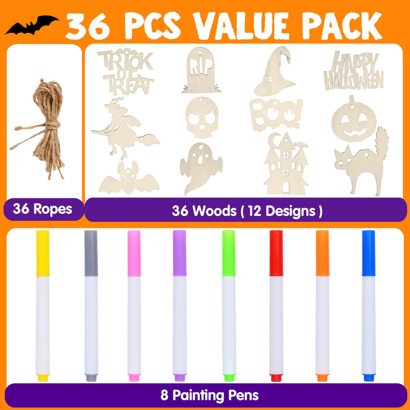 36 Pcs Halloween Craft Wooden Painting Kit