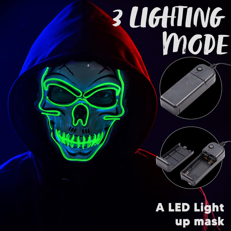 Halloween LED Skull Mask with Light Up Gloves, Green
