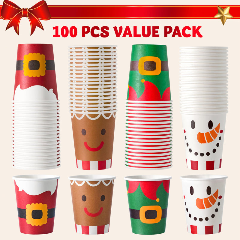 100PCS 9oz Christmas Disposable Paper Cups