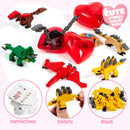 24 Packs Valentines Day Cards with Dinosaur Building Blocks Filled Hearts for Party Favor