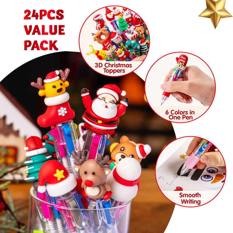 24 PCS Christmas Multicolor Pens Bulk For Kids