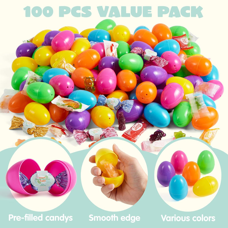 100 Pcs Prefilled Easter Eggs with Candy