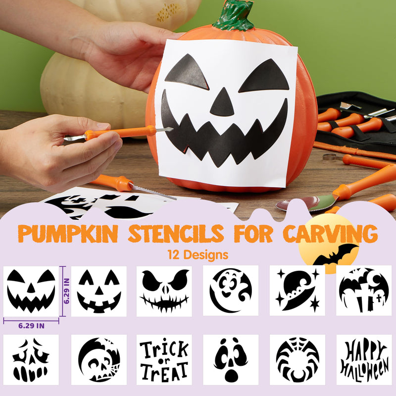 12 Pcs Halloween Pumpkin Carving Kit, Professional Carving Set with Handbag