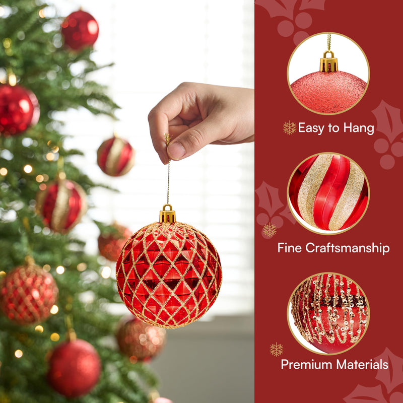 12 Pcs 3.15'' Red Gold Christmas Balls Ornaments Set