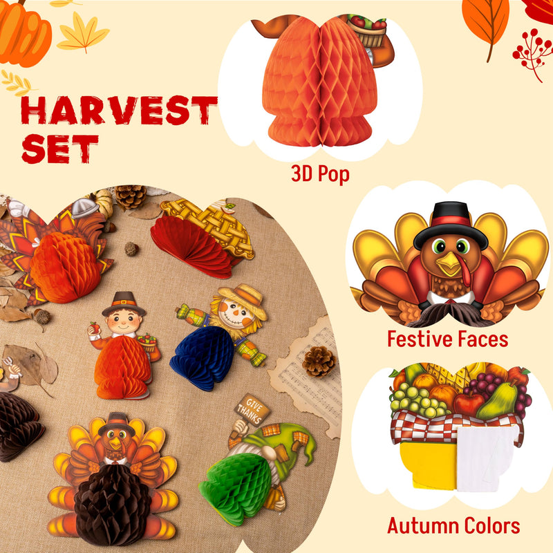 9 Pcs Thanksgiving Honeycomb Decorations Set
