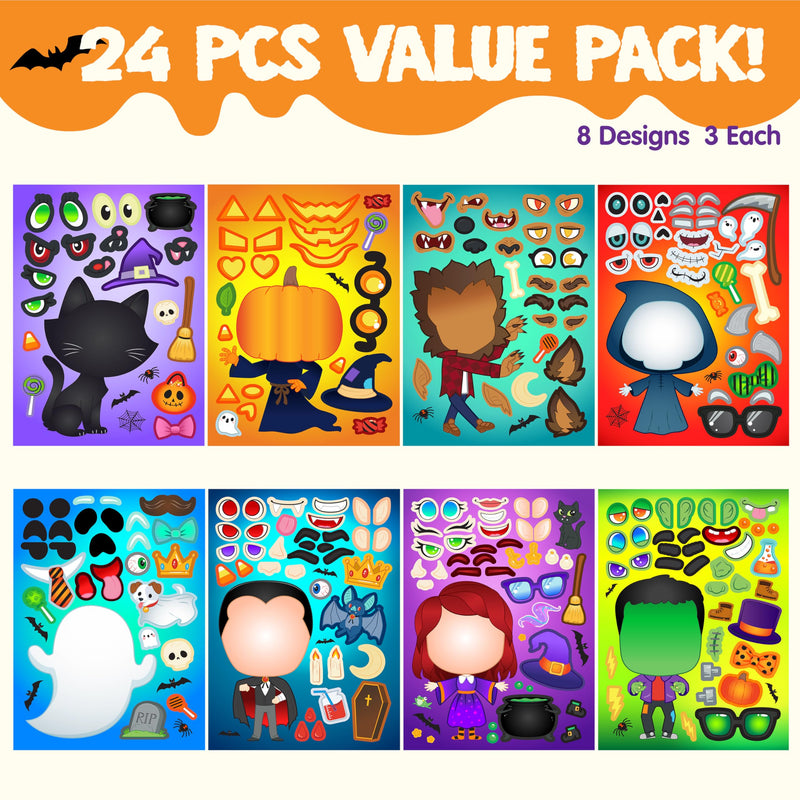 24 Pcs Halloween Make a Face Stickers Party Favor for Kids
