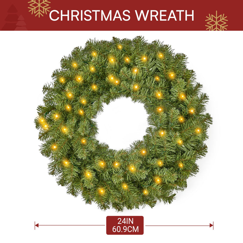 24'' Pre-Lit Christmas Wreath with Warm Lights