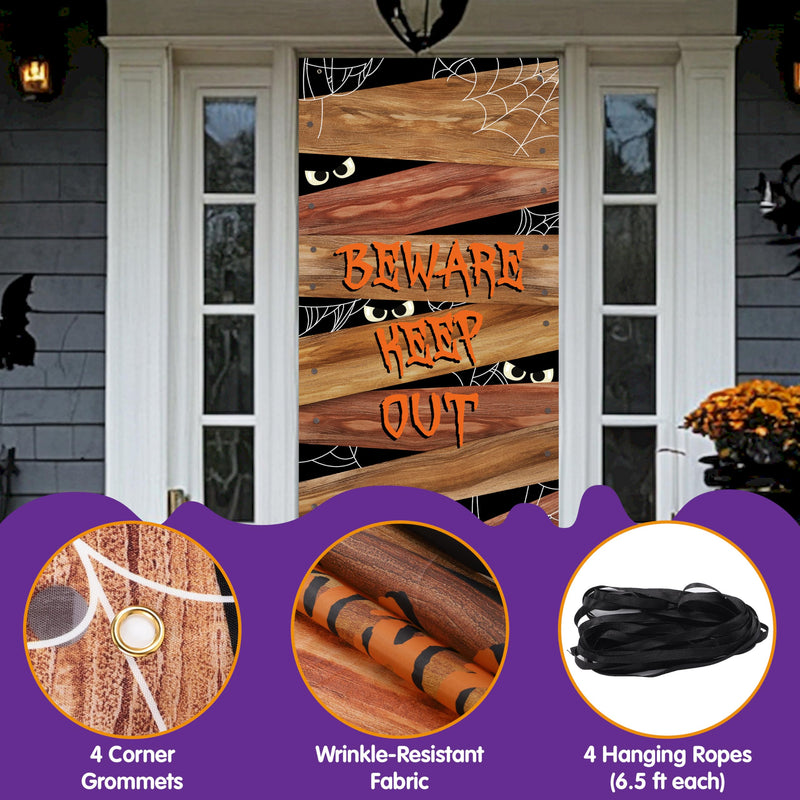 Wooden Board Spider Web Halloween Door Cover Decor