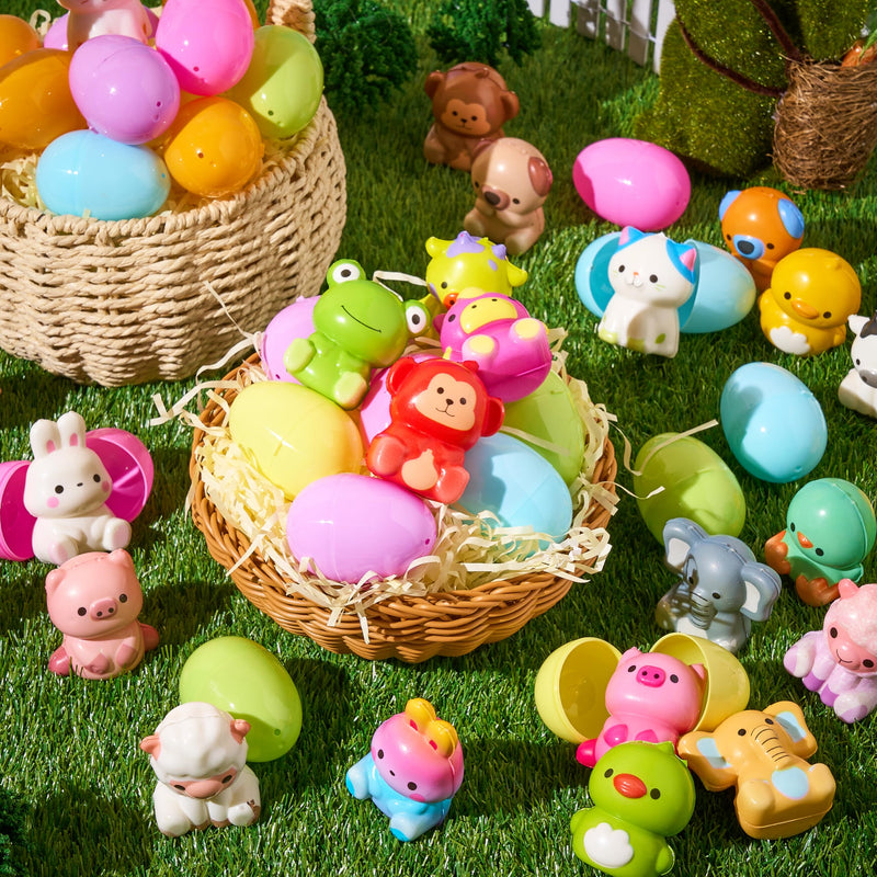 24 Pcs Easter Prefilled Eggs with Animals Squishy Toys
