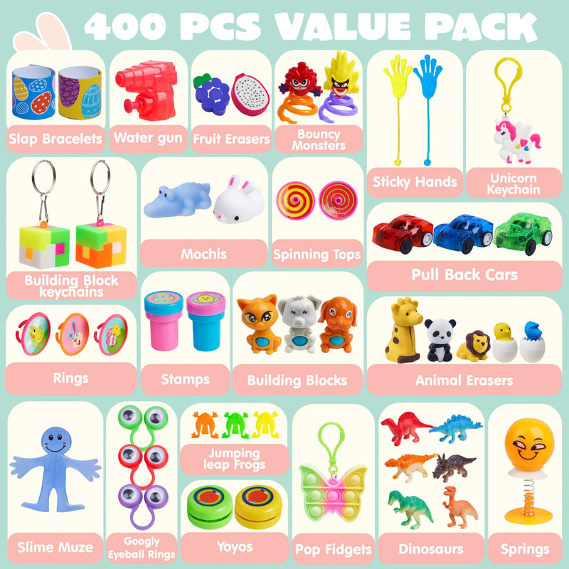 400Pcs Prefilled Easter Eggs with Assorted Toys Inside, Include 400 Pcs Plus Stickers