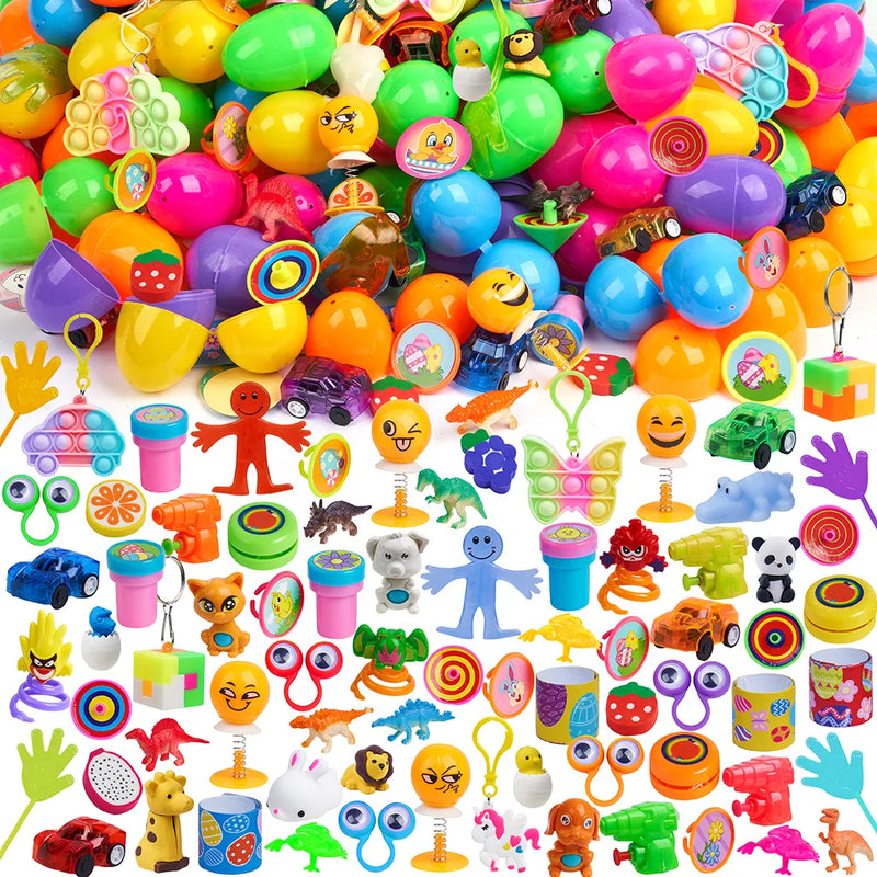 400Pcs Prefilled Easter Eggs with Assorted Toys Inside, Include 400 Pcs Plus Stickers