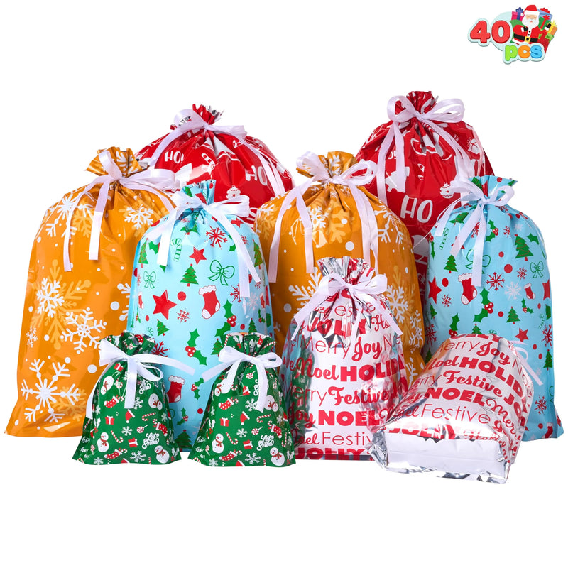 40 PCS Christmas Drawstring Goodie Gift Bags Assorted Sizes for Xmas