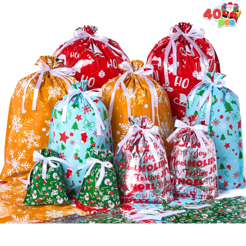 40 PCS Christmas Drawstring Goodie Gift Bags Assorted Sizes for Xmas
