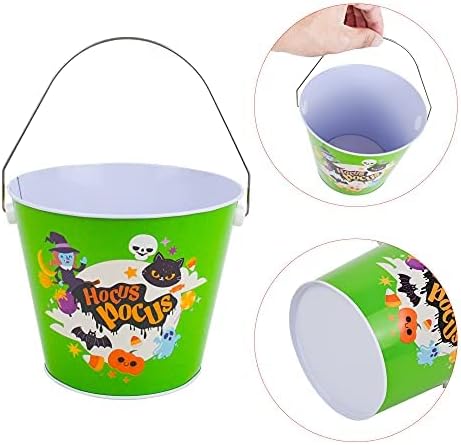 6 Pcs Halloween Trick and Treat Steel Bucket with 6 Designs