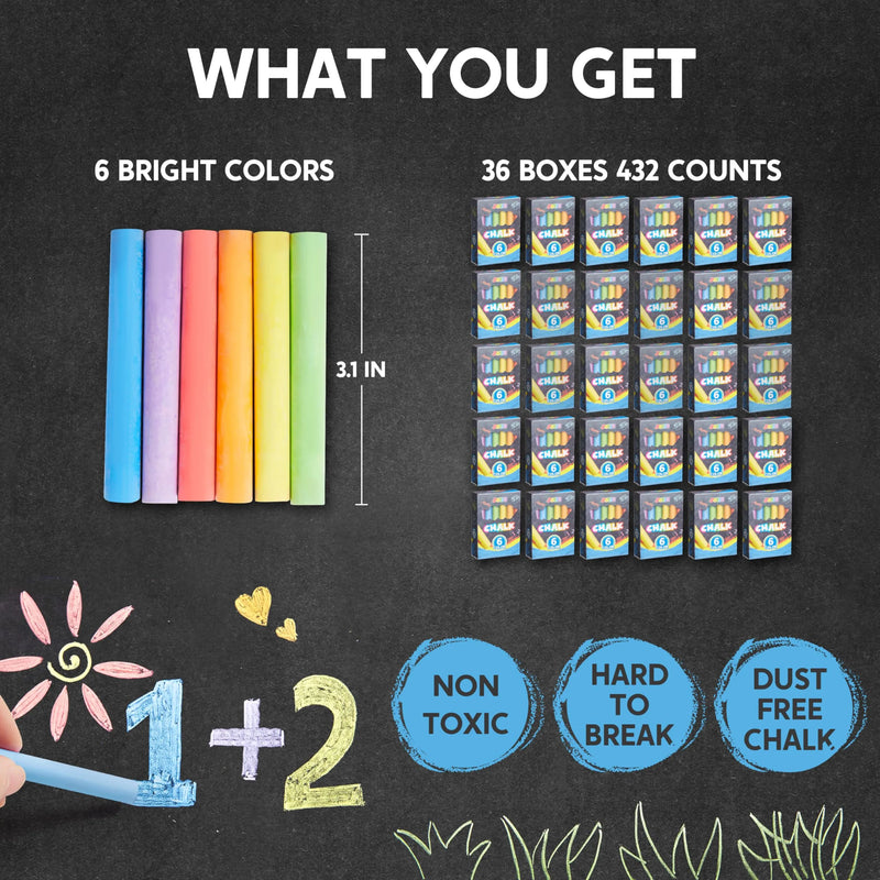 432 Counts Mini Chalk Set for Kids, Non-Toxic Mini Chalk for Boys Girls 3+ (36 Boxes)