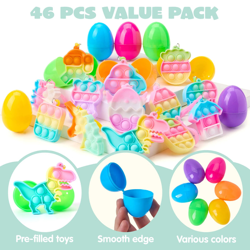 Fillars Pop 46Pcs Pre Filled Colorful Eggs with Pop Keychains with 23 Pop Fillers
