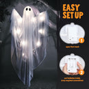47” Halloween Hanging Light up Ghost with Spooky White LED Light
