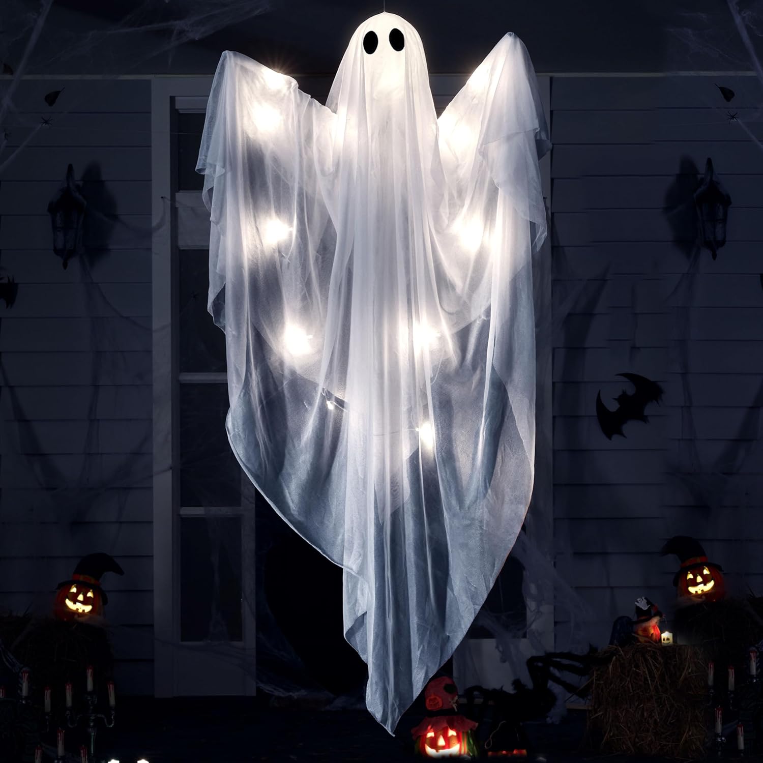 47” Halloween Hanging Light up Ghost with Spooky White LED Light