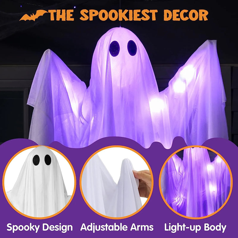 47in Halloween Hanging Spooky Purple LED Light Ghost