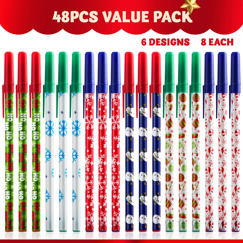 48 PCS Christmas Stick Pens Set Holiday Color Press Ballpoint Pens