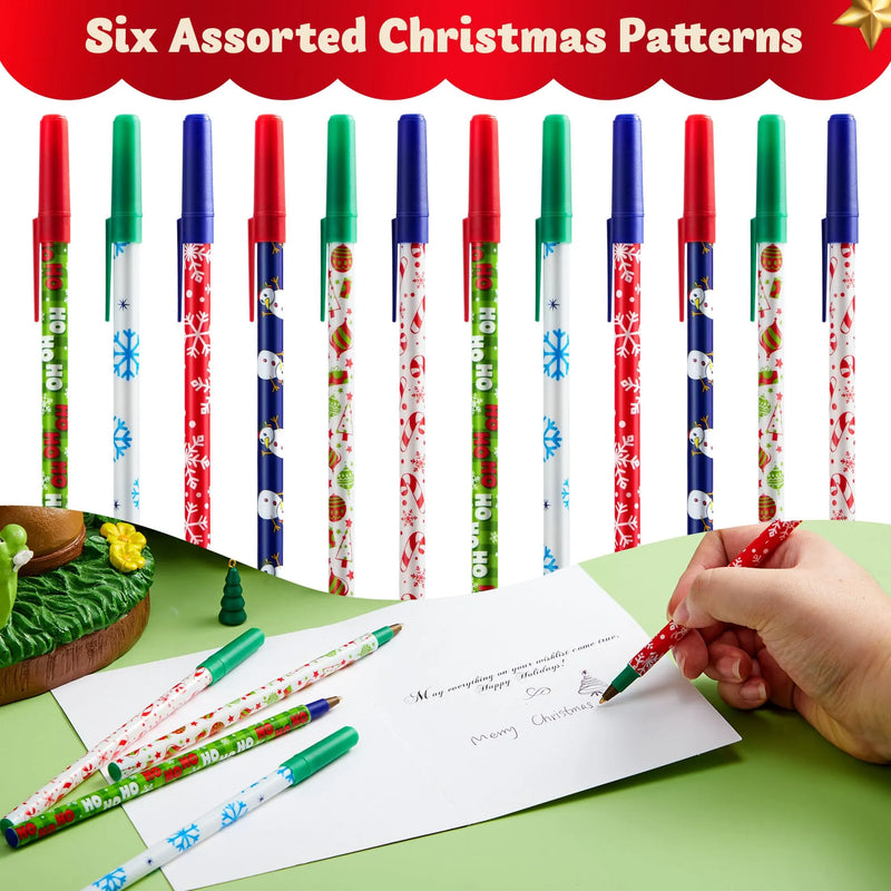 48 PCS Christmas Stick Pens Set Holiday Color Press Ballpoint Pens