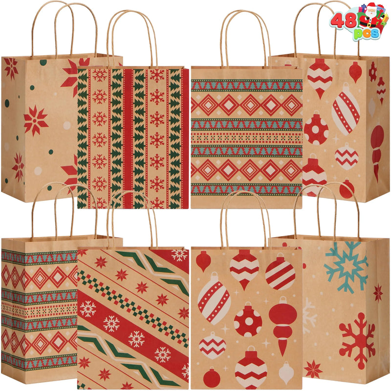 48 Christmas Kraft Gift Bags 7in x 9in x 3.5in for Gifts Party Supplies