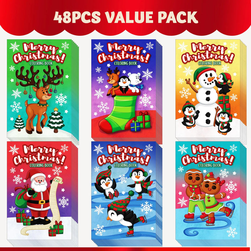 Fun 48 Pcs Christmas Kids Coloring Book Bulk in 6 Covers