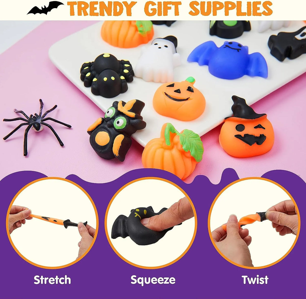 Lot De 12 Jouets Halloween Squishy - Citrouilles, Chauves-souris, Crânes - Pop-up Surprise & Anti-stress