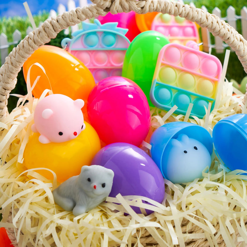 48Pcs Prefilled Easter Eggs with Assorted Toys, Filled with Mochi and Pop Bubble