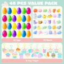 48Pcs Prefilled Easter Eggs with Assorted Toys, Filled with Mochi and Pop Bubble