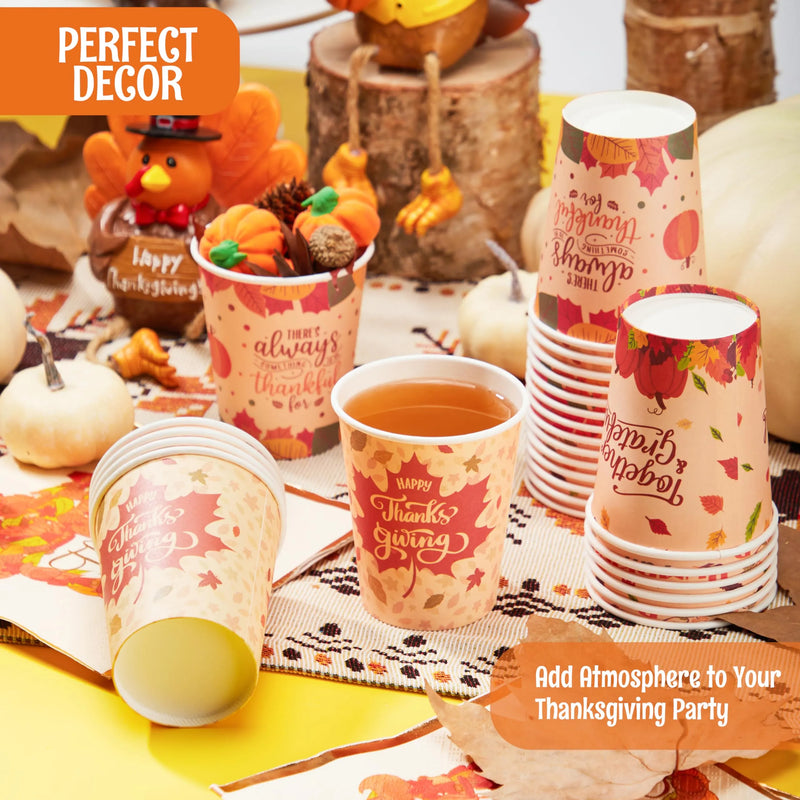 48 Pcs Thanksgiving Disposable Cups, 9 oz Pumpkin Maple Leaves