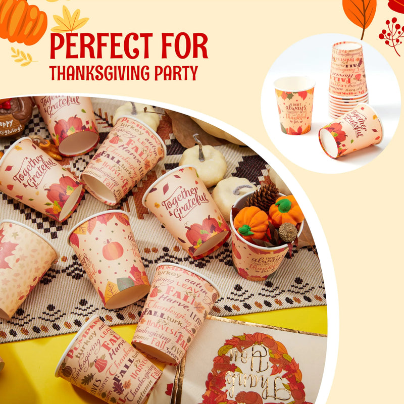 48 Pcs Thanksgiving Disposable Cups, 9 oz Pumpkin Maple Leaves