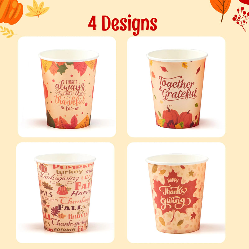 48 Pcs Thanksgiving Disposable Cups, 9 oz Pumpkin Maple Leaves