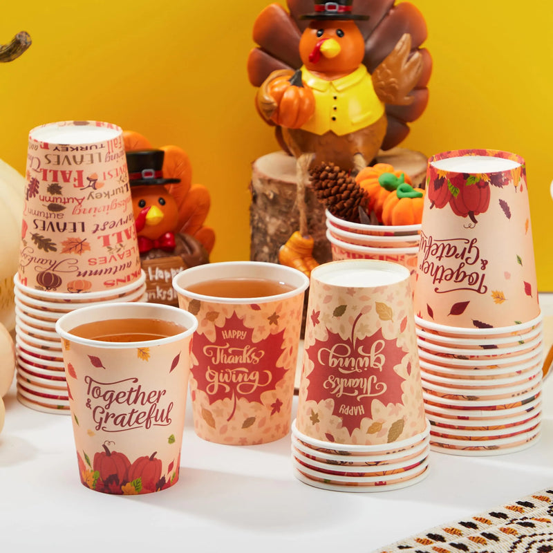 48 Pcs Thanksgiving Disposable Cups, 9 oz Pumpkin Maple Leaves