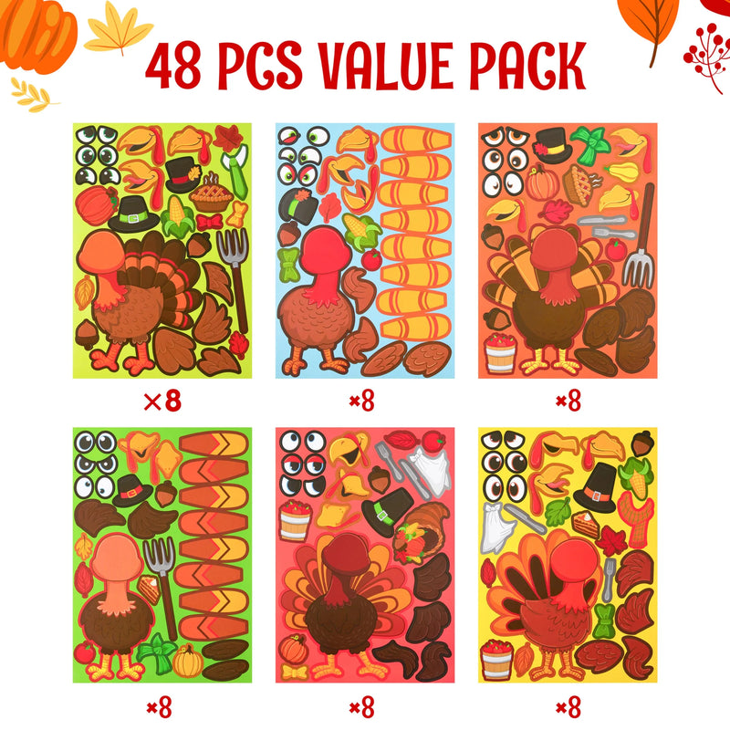 48Pcs Thanksgiving Make A Face Sticker Thanksgiving Decoration Craft Kit