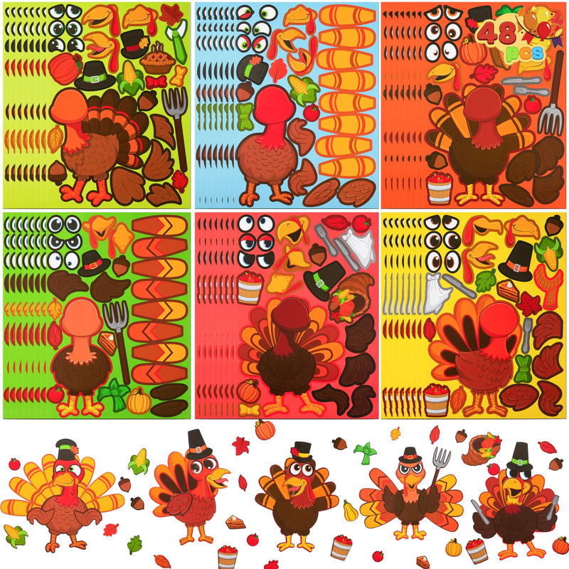 48Pcs Thanksgiving Make A Face Sticker Thanksgiving Decoration Craft Kit