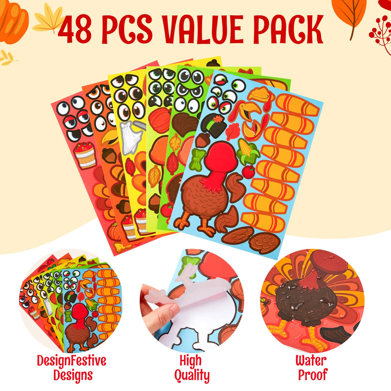 48Pcs Thanksgiving Make A Face Sticker Thanksgiving Decoration Craft Kit