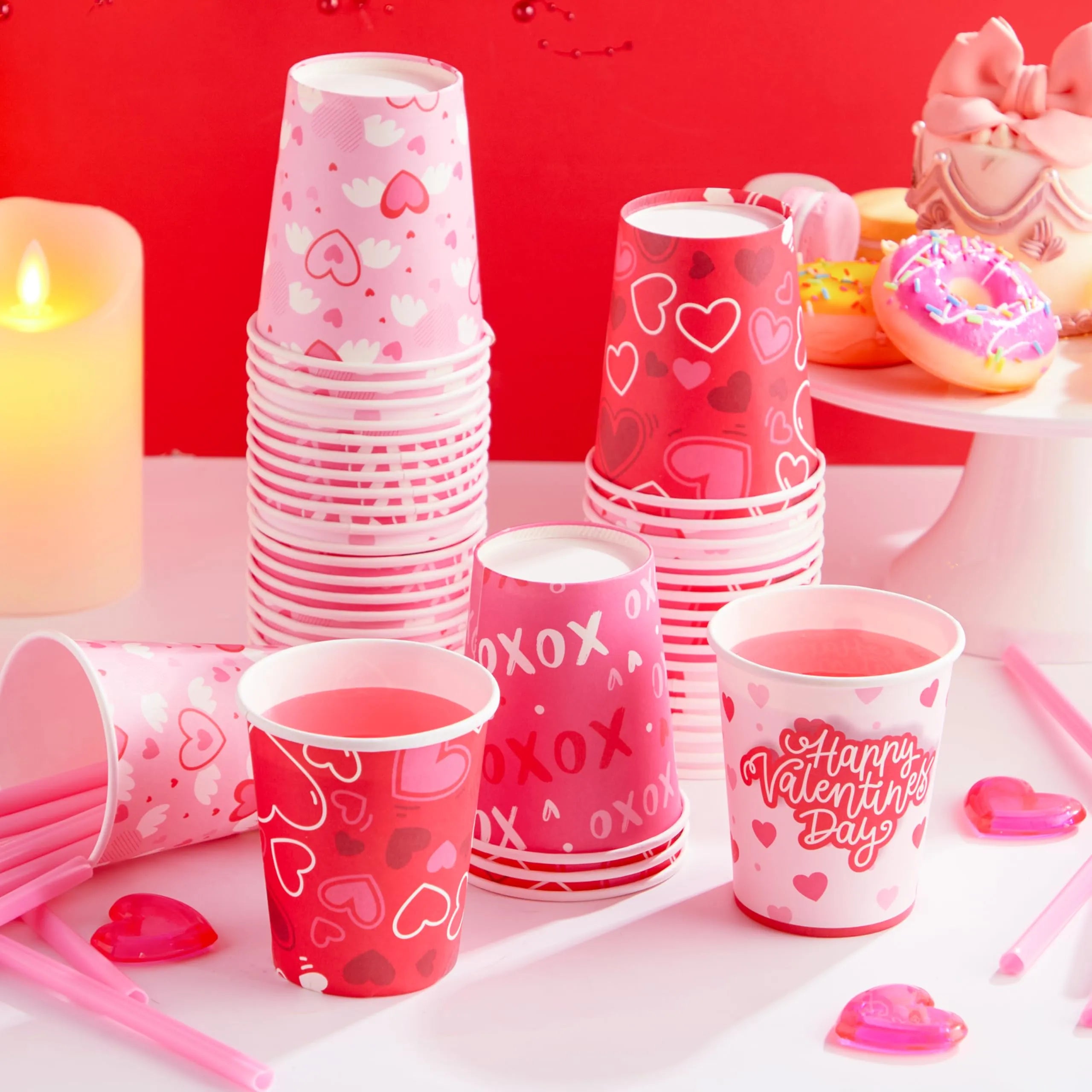 48Pcs Valentine’s Day Disposable Cups Party Supplies 9 oz Paper Cocoa