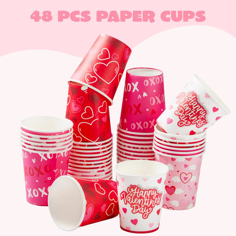 48Pcs Valentine’s Day Disposable Cups Party Supplies 9 oz Paper Cocoa Cups