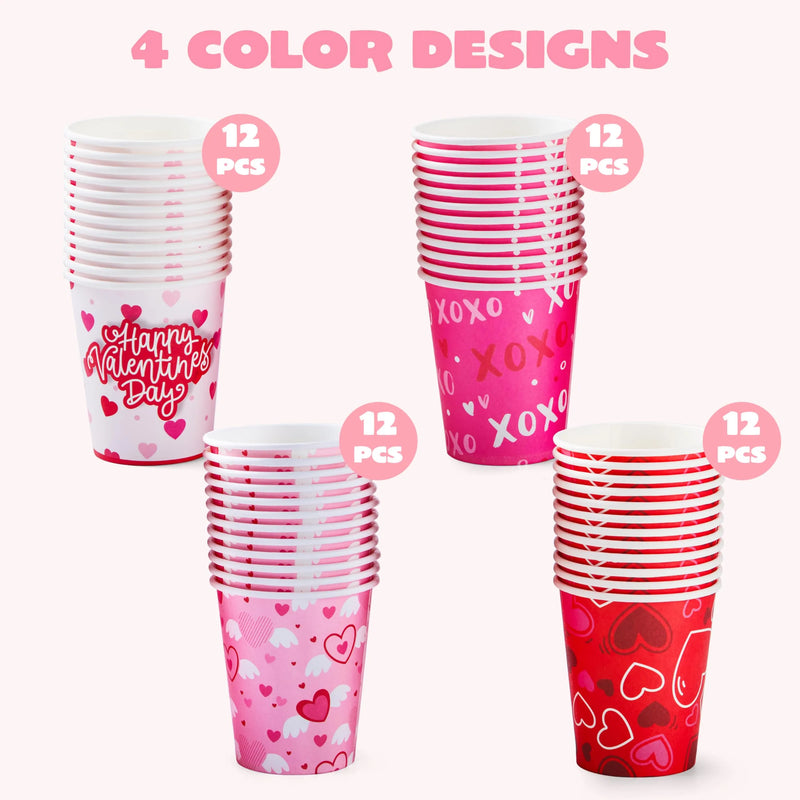 48Pcs Valentine’s Day Disposable Cups Party Supplies 9 oz Paper Cocoa Cups