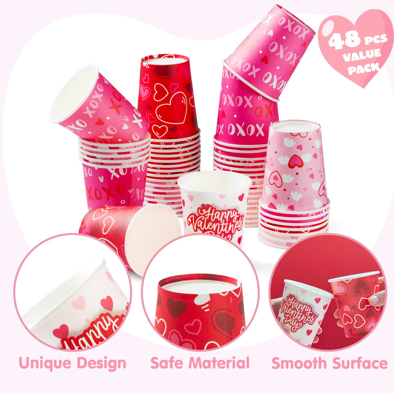 48Pcs Valentine’s Day Disposable Cups Party Supplies 9 oz Paper Cocoa Cups