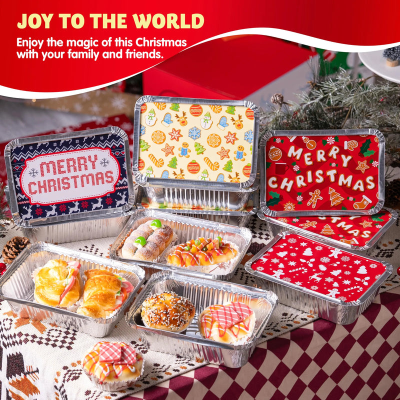 48 Pieces Christmas Foil Containers with Lids, 8 Holiday Designs