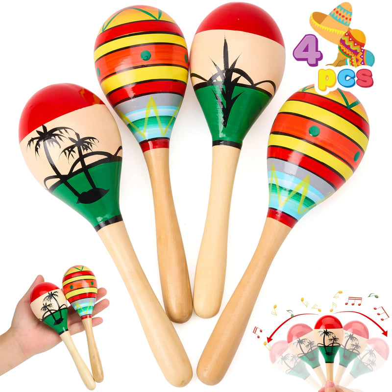 4 Pcs Cinco De Mayo Wooden Maracas for Kids