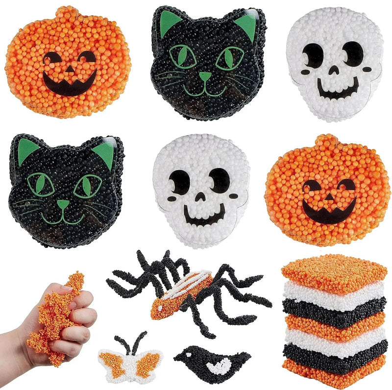 JOYIN 4Pcs Halloween Sensory Play Modeling Squashy Bead Foam Set for Kids