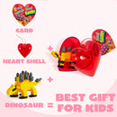 24 Packs Valentines Day Cards with Dinosaur Building Blocks Filled Hearts for Party Favor