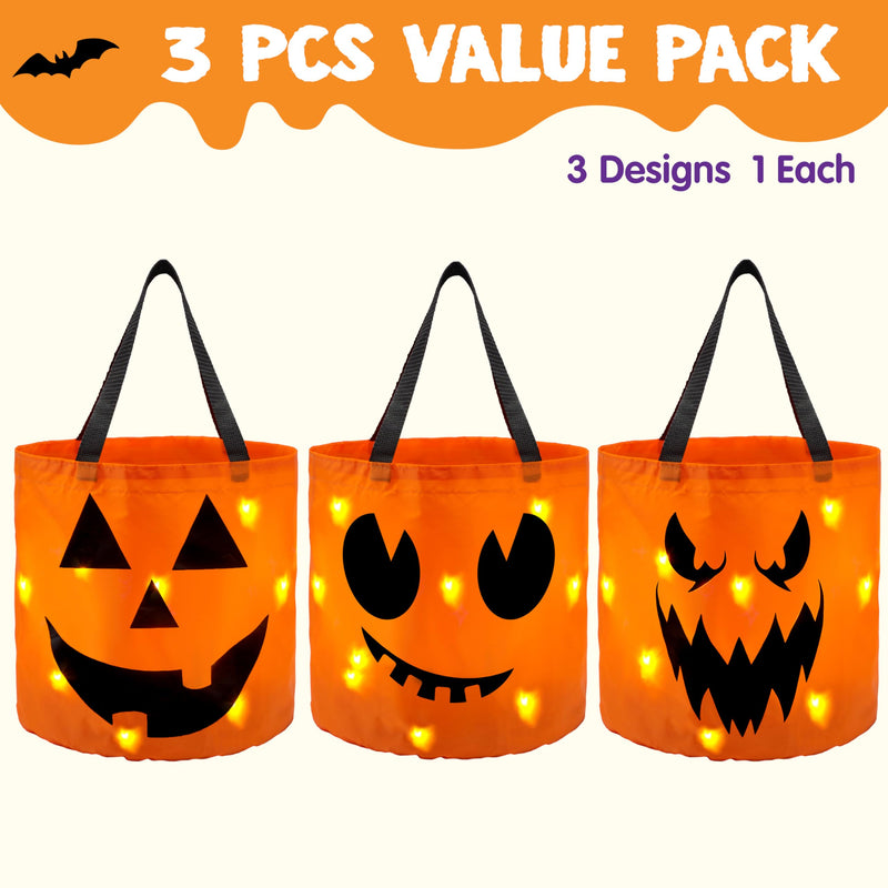3 PCS Halloween Candy Pumpkin Buckets