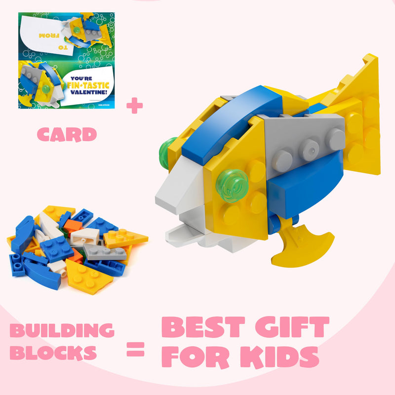 24 Packs Valentines Day Cards with Sea Animal Building Blocks for Gifts Party Favor