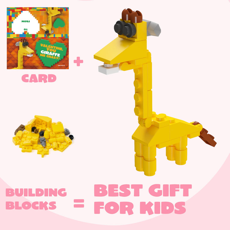 24 Packs Valentines Day Cards with Safari Animal Building Blocks for Gifts Party Favor