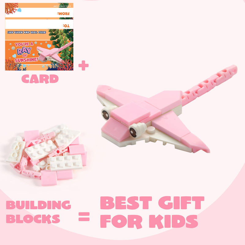 24 Packs Valentines Day Cards with Ocean Animal Building Block for Party Gifts